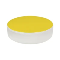 Okrągła poduszka siedzisko dla dzieci z ekoskóry w kolorze żółtym.