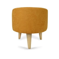 Taboret o miękkim siedzisku w formie okrągłej pufy + drewniane nogi.